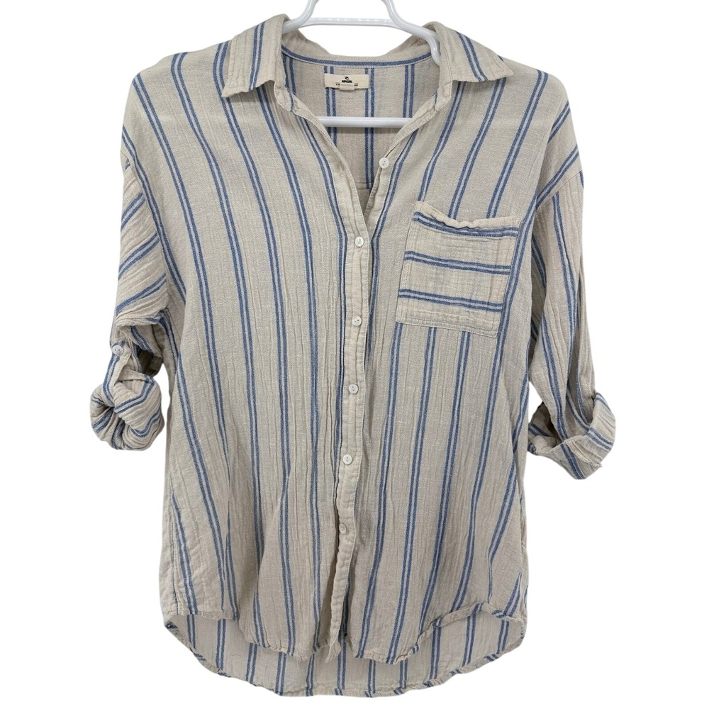 Rip Curl Beige and Blue Striped Button-Down Shirt